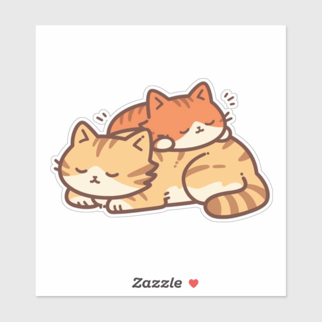 Kawaii Chibi Cats Cuddle Sleeping on Eachother Sticker (Sheet)