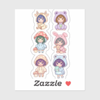 Kawaii Chibi Characters Cute Animal Hoodie Collect Sticker