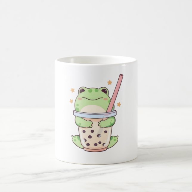 Kawaii Chibi Frog Hugging Bubble Tea Cup (Center)