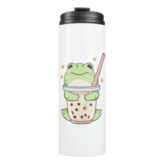 Kawaii Chibi Frog Hugging Bubble Tea Cup (Front)