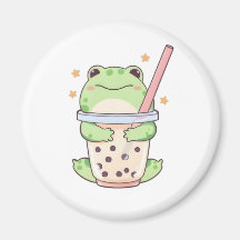 Kawaii Chibi Frog Hugging Bubble Tea Cup