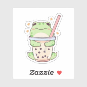 Kawaii Chibi Frog Hugging Bubble Tea Cup Sticker