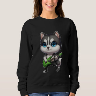 Kawaii Chibi Funny Siberian Husky Dog Guitarist Ro Sweatshirt