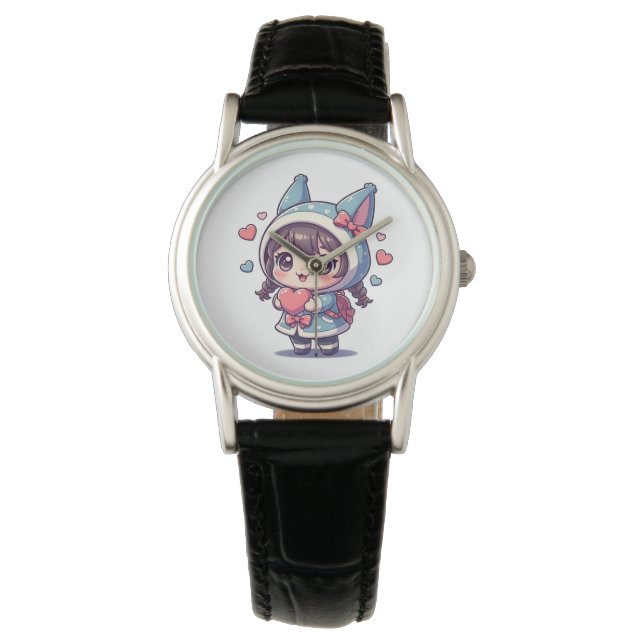 Kawaii Chibi Girl with Heart Watch (Front)