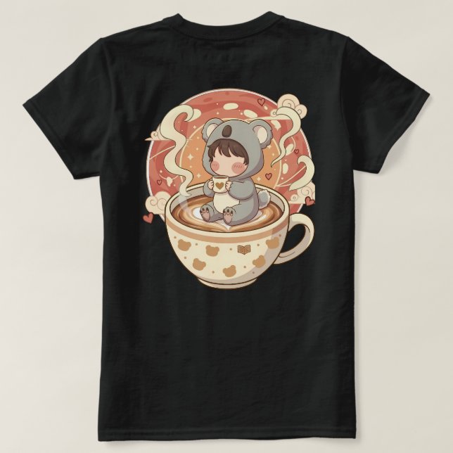 Kawaii Chibi Koala Cozy Coffee Women's Graphic Tee (Design Back)