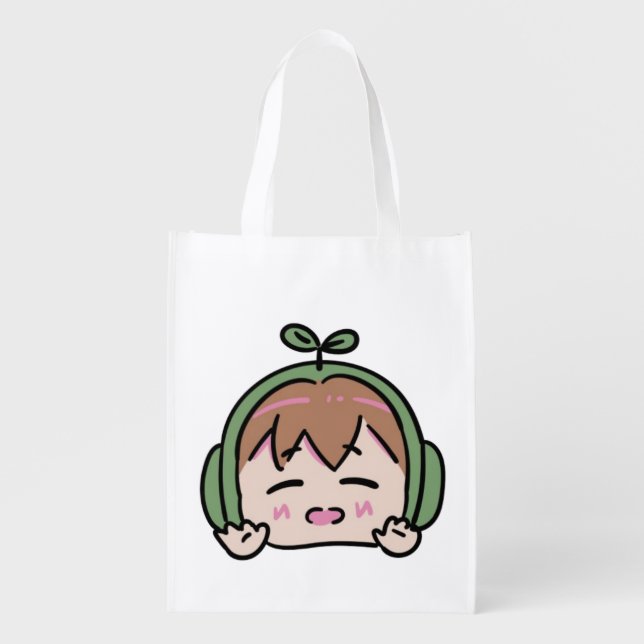 Kawaii Chibi Leaf Head Cute Face Tote Bag (Front)