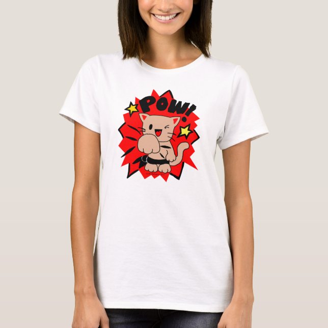 Kawaii Chibi Ninja Kung-Fu "POW!" Kitty T-Shirt (Front)