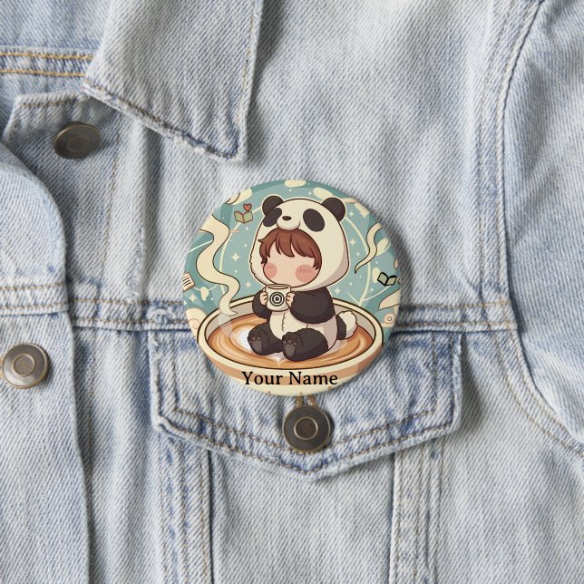Kawaii Chibi Panda Button Pin Badge (In Situ)