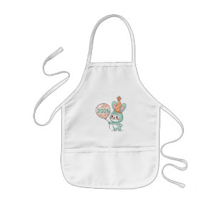 Kawaii Chibi Rabbit Mascot Holding 2026 Balloons Kids' Apron