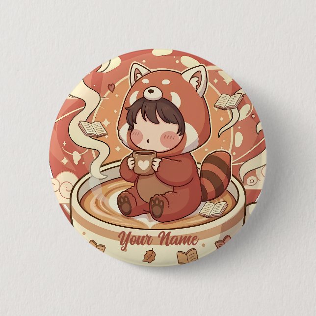 Kawaii Chibi Red Panda Button Pin Badge (Front)