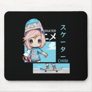Kawaii Chibi Skater Skateboard Japanese Aesthetic  Mouse Pad