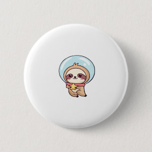 Kawaii Chibi Sloth Astronaut � Cute Space Sloth Ca Button