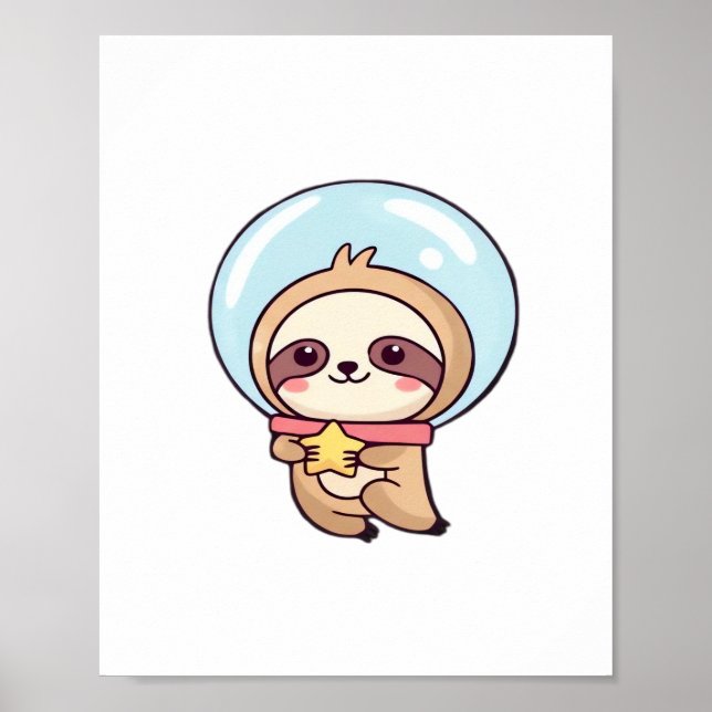Kawaii Chibi Sloth Astronaut – Cute Space Sloth Ca Poster (Front)