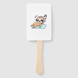 Kawaii Chibi Sloth Listening to Music � Cute Relax Hand Fan