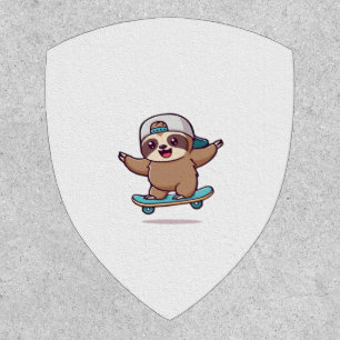 Kawaii Chibi Sloth Skater � Cute Funny Skateboardi Patch