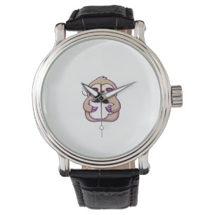 Kawaii Chibi Sloth with Coffee Mug � Cute Sleepy A Watch