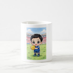 Kawaii Chibi Soccer Player with Yellow Ball Coffee Mug