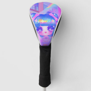 Kawaii Chibi Sparklecore Girl with Rainbow Puppy Golf Head Cover