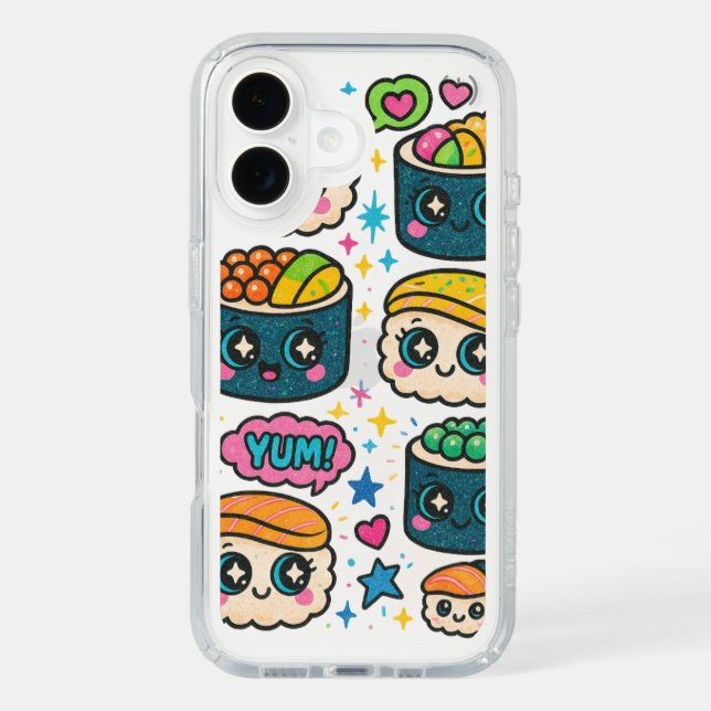 Kawaii Chibi Sushi 90s Glitter Pen Phone Case (Front)