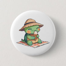 Kawaii Chibi Turtle in Straw Hat Eating Ice Cream