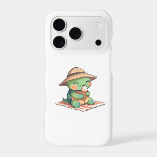 Kawaii Chibi Turtle in Straw Hat Eating Ice Cream iPhone 17 Pro Case