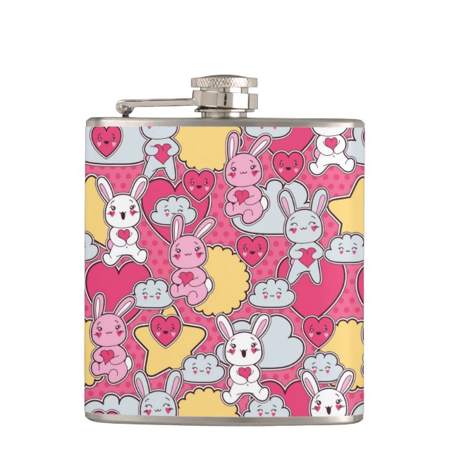 Kawaii Child Pattern with Cute Doodles 2 Flask (Front)