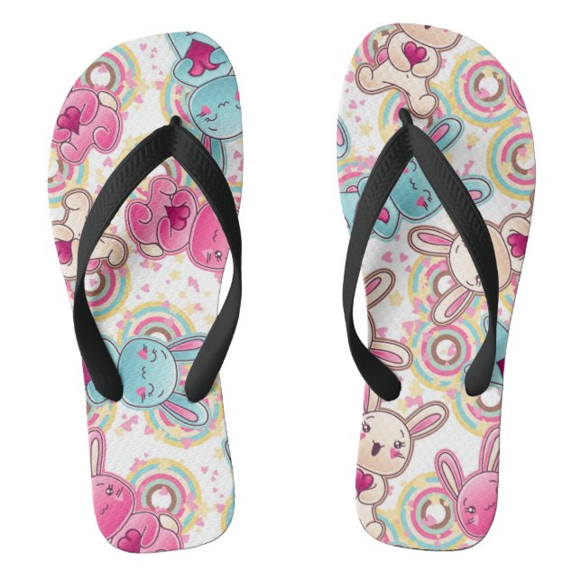 Kawaii Child Pattern with Cute Doodles 2 Flip Flops (Footbed)