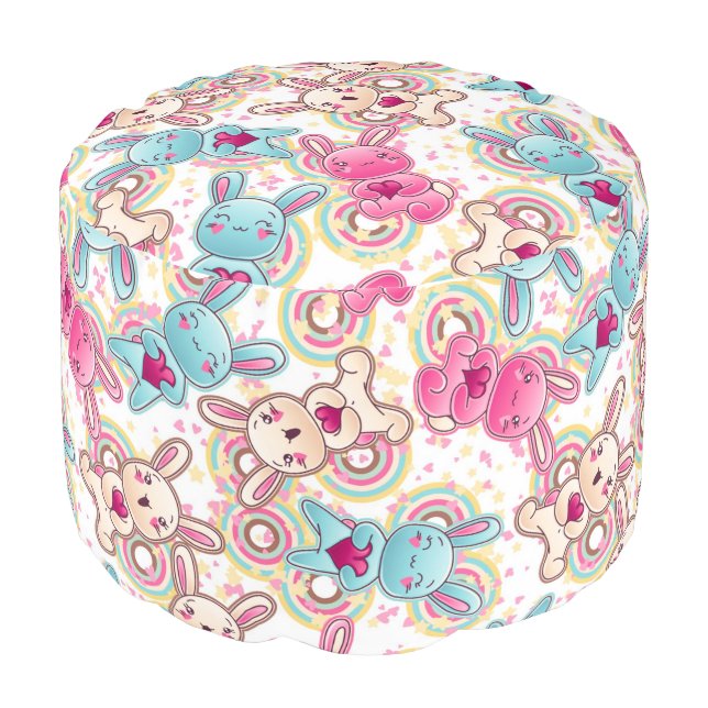 Kawaii Child Pattern with Cute Doodles 2 Pouf (Angled Front)
