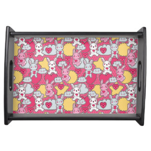 Kawaii Child Pattern with Cute Doodles 2 Serving Tray