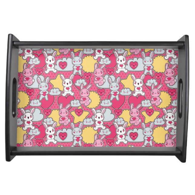 Kawaii Child Pattern with Cute Doodles 2 Serving Tray (Front)