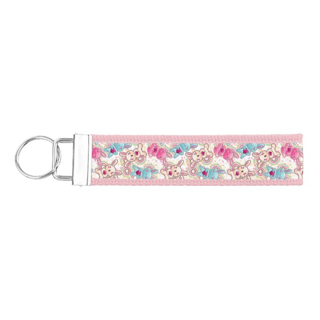 Kawaii Child Pattern with Cute Doodles 2 Wrist Keychain (Keys on Left)