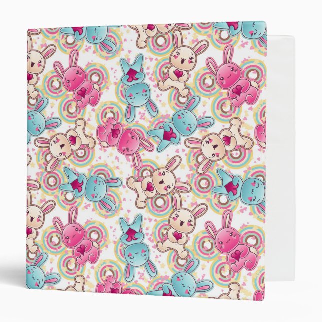 Kawaii Child Pattern with Cute Doodles 3 Ring Binder (Front/Inside)