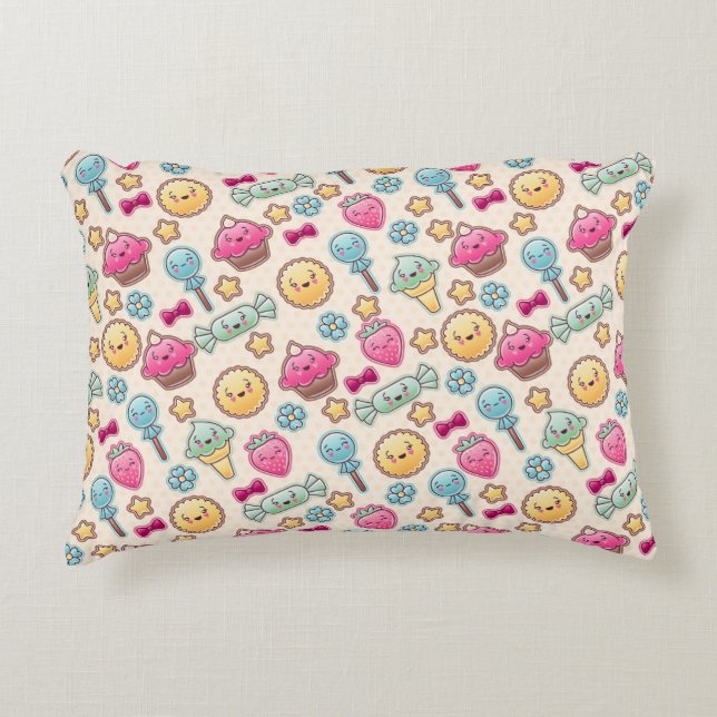 Kawaii child pattern with cute doodles accent pillow (Front)