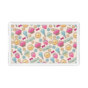 Kawaii child pattern with cute doodles acrylic tray