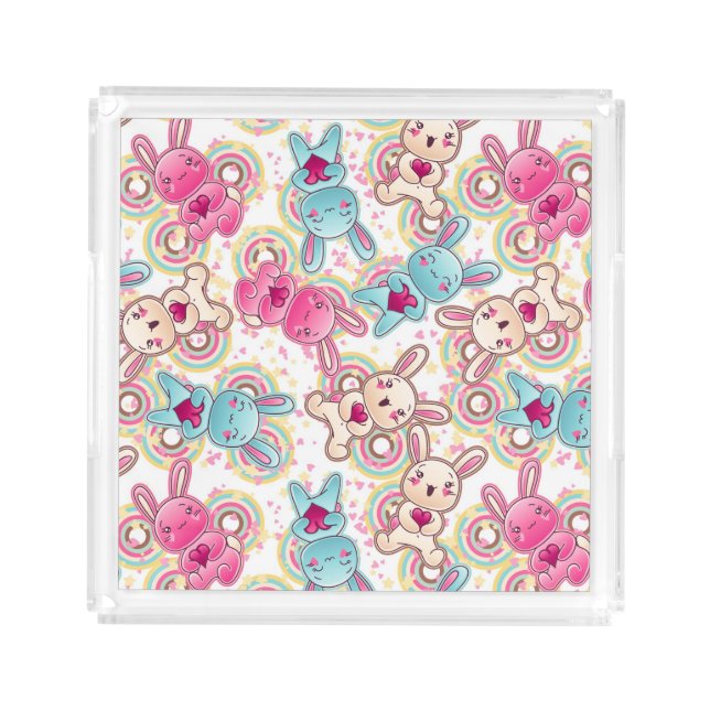 Kawaii Child Pattern with Cute Doodles Acrylic Tray (Front)