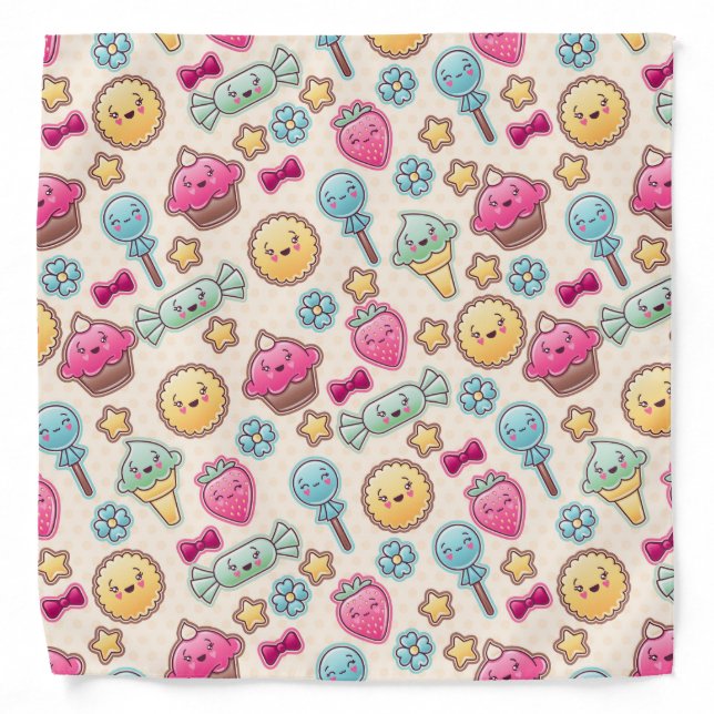 Kawaii child pattern with cute doodles bandana (Front)