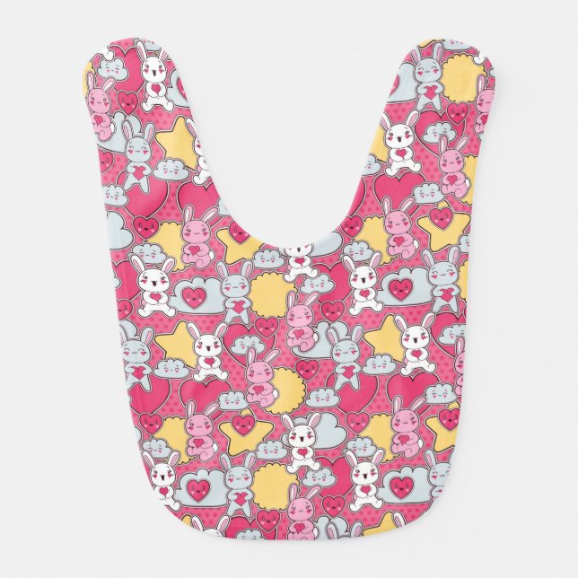 Kawaii Child Pattern with Cute Doodles Bib (Front)