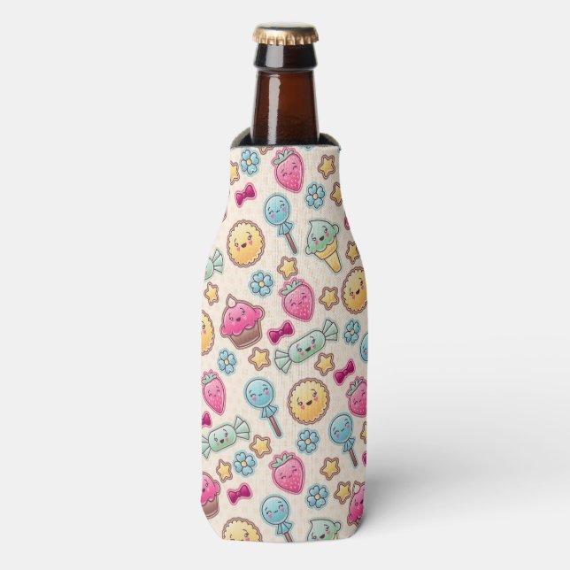 Kawaii child pattern with cute doodles bottle cooler (Bottle Front)
