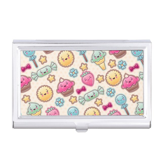 Kawaii child pattern with cute doodles business card holder (Front)