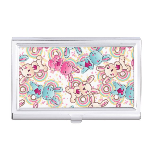 Kawaii Child Pattern with Cute Doodles Business Card Holder (Front)