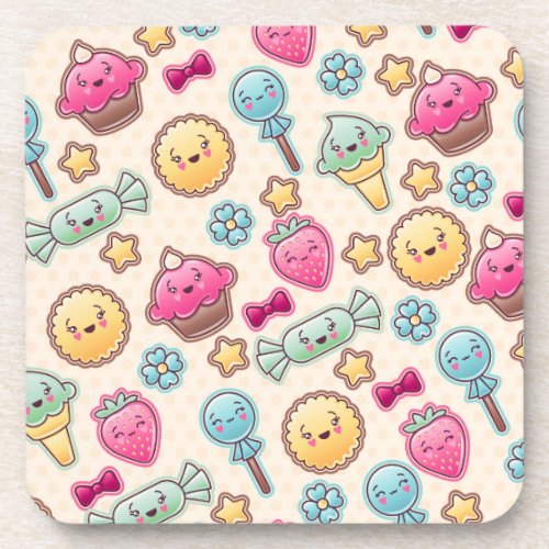 Kawaii child pattern with cute doodles coaster