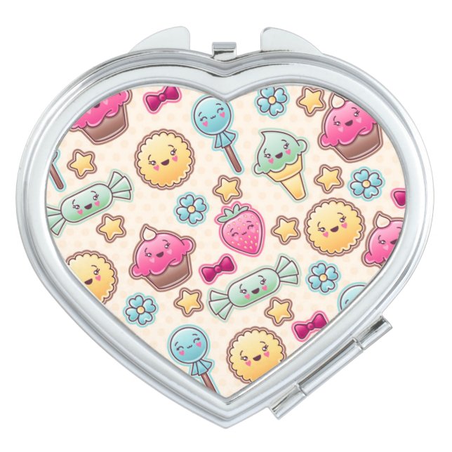 Kawaii child pattern with cute doodles compact mirror (Front)