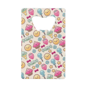 Kawaii child pattern with cute doodles credit card bottle opener