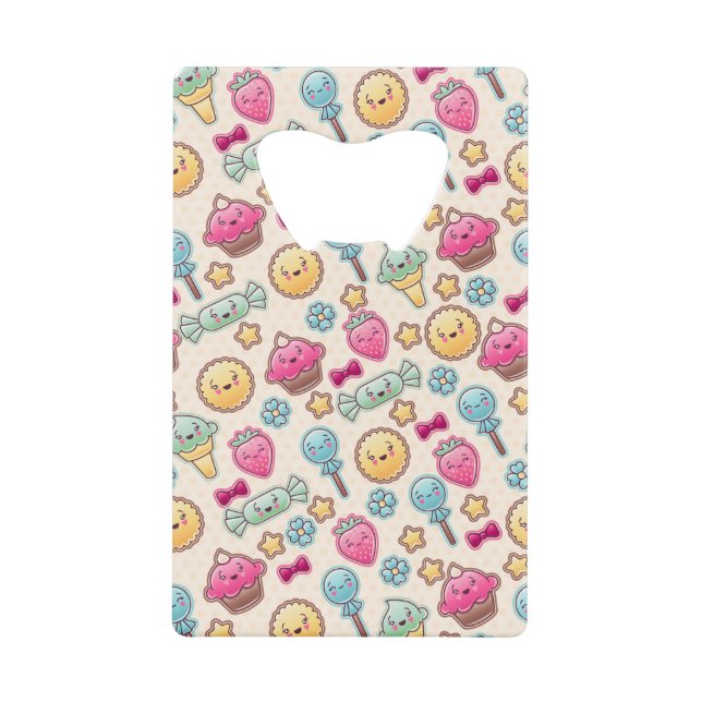Kawaii child pattern with cute doodles credit card bottle opener (Front)