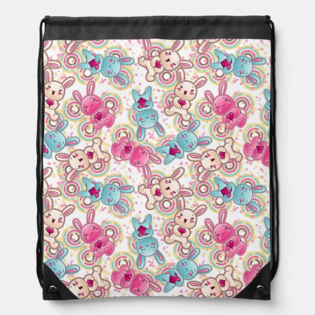 Kawaii Child Pattern with Cute Doodles Drawstring Bag (Front)