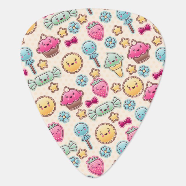 Kawaii child pattern with cute doodles guitar pick (Front)