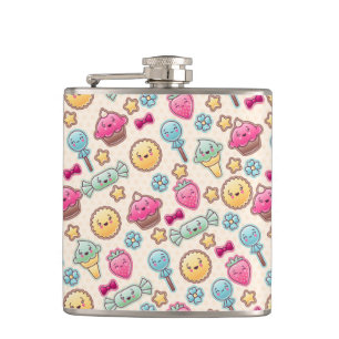 Kawaii child pattern with cute doodles hip flask