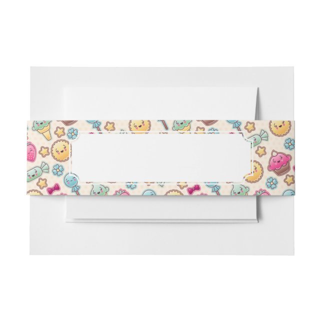 Kawaii child pattern with cute doodles invitation belly band (Front Example)