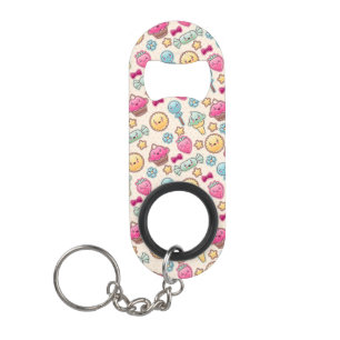 Kawaii child pattern with cute doodles keychain bottle opener