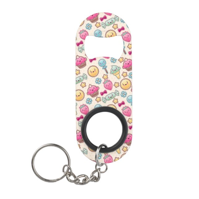 Kawaii child pattern with cute doodles keychain bottle opener (Front)